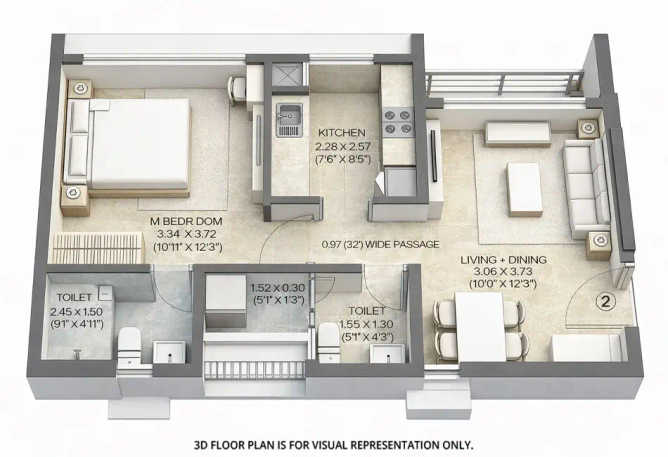 Kalpataru Eternia Kolshet Road - Floor plan 1 BHK 468 Sq.ft