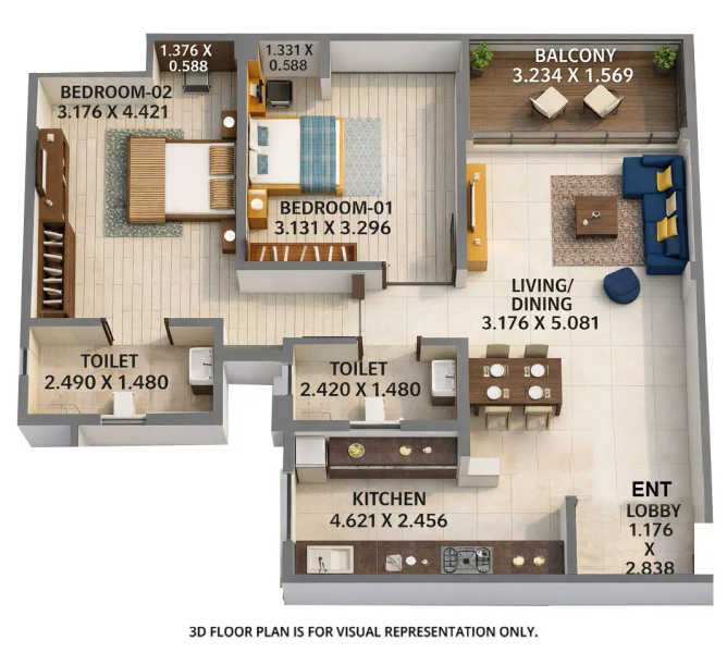 Kumar Parc Residences Hadapsar - Floor plan 2 BHK 834 Sq.ft