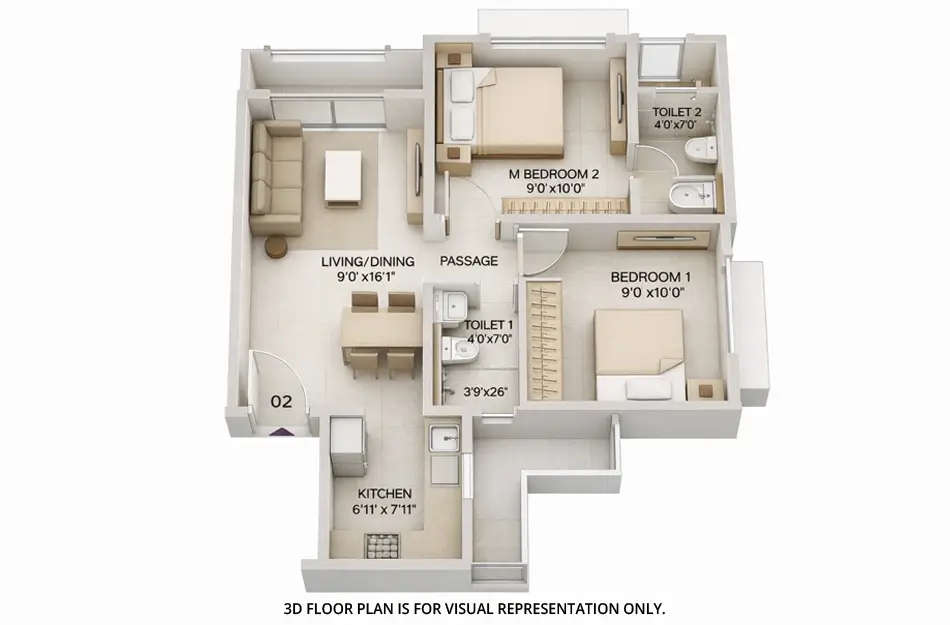 Floor plan for 2 BHK