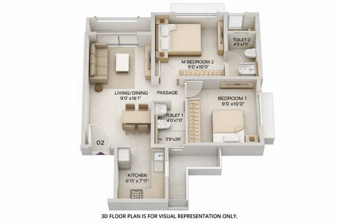Hiranandani Westgate Ghodbunder Road - Floor plan 2 BHK 483 Sq.ft