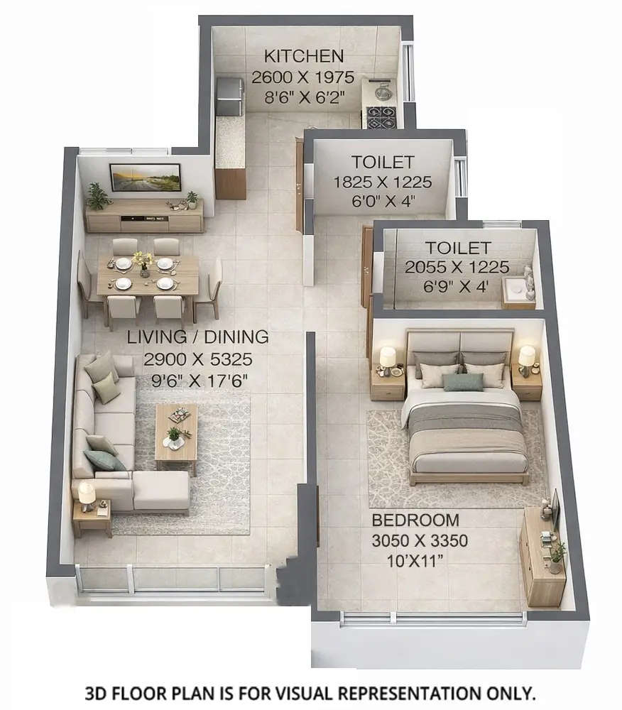 Floor plan for 1 BHK