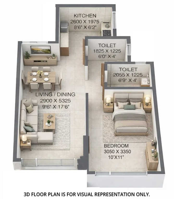 L & T 77 Crossroads Ghatkopar - Floor plan 1 BHK 413 Sq.ft