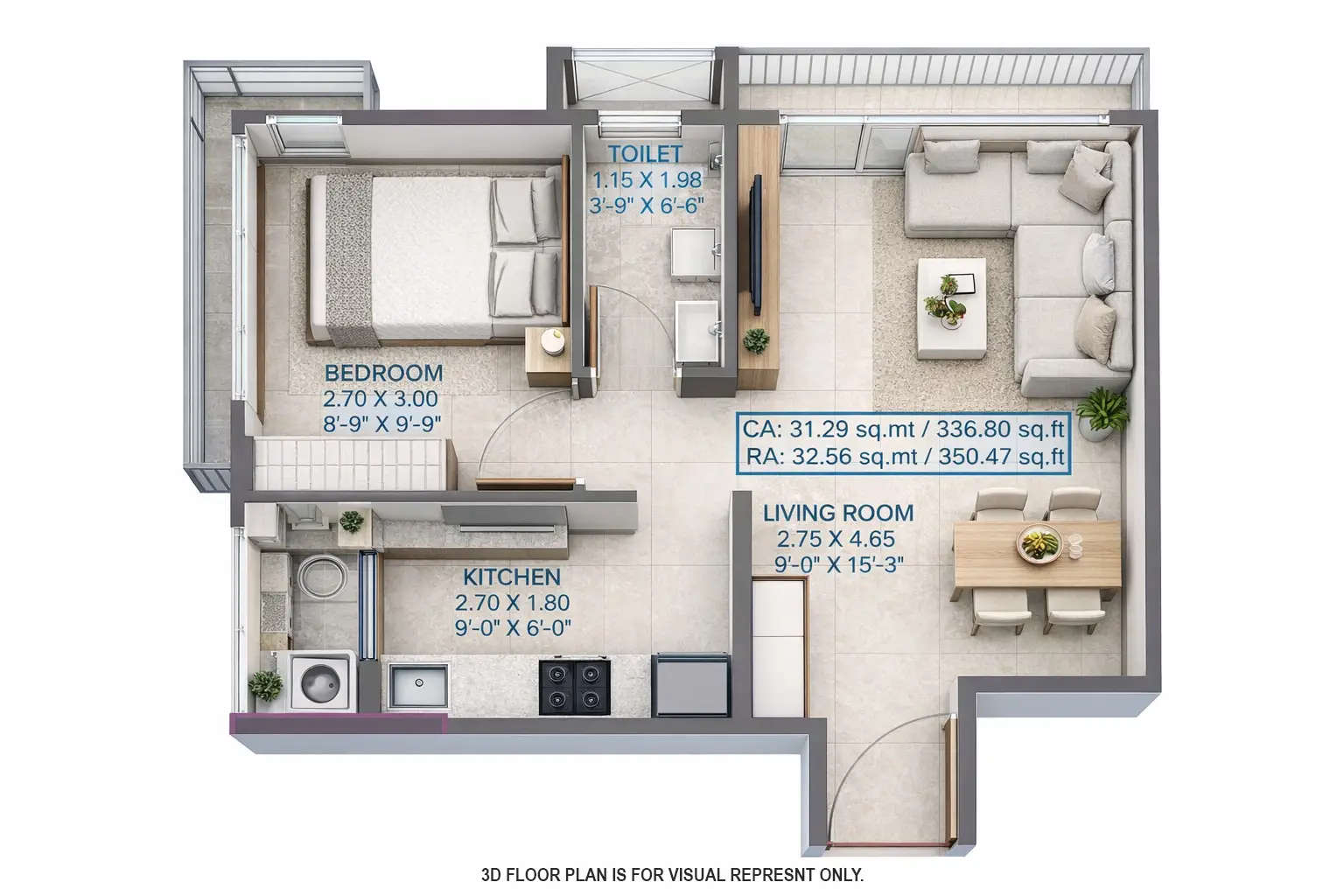 Floor plan for 1 BHK