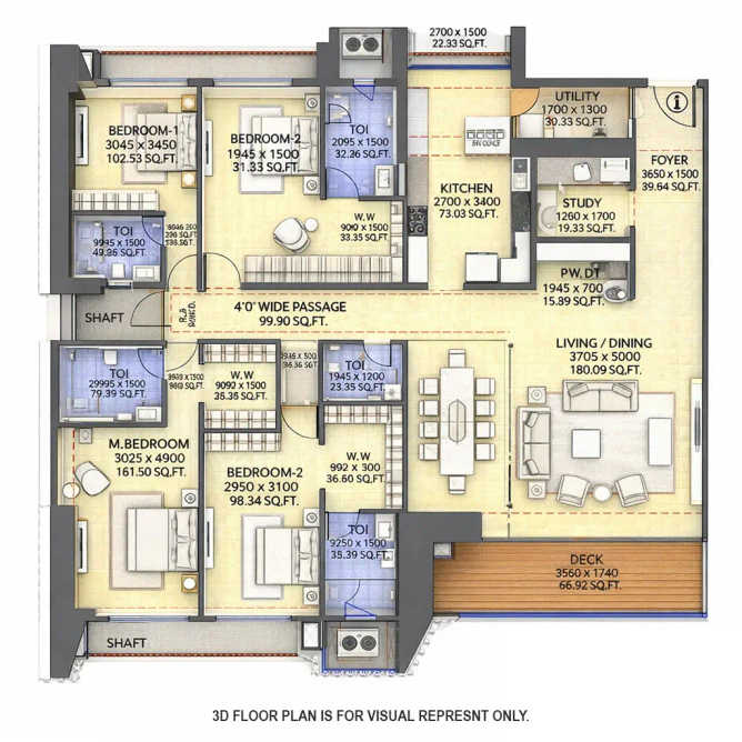 Hubtown 25 Downtown Tardeo - Floor plan 4 BHK 3437 Sq.ft