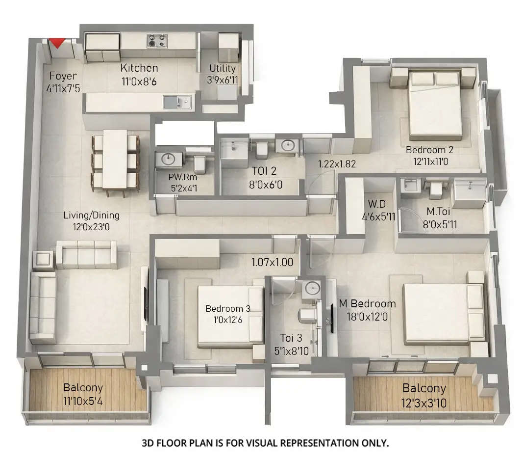 Floor plan for 3 BHK