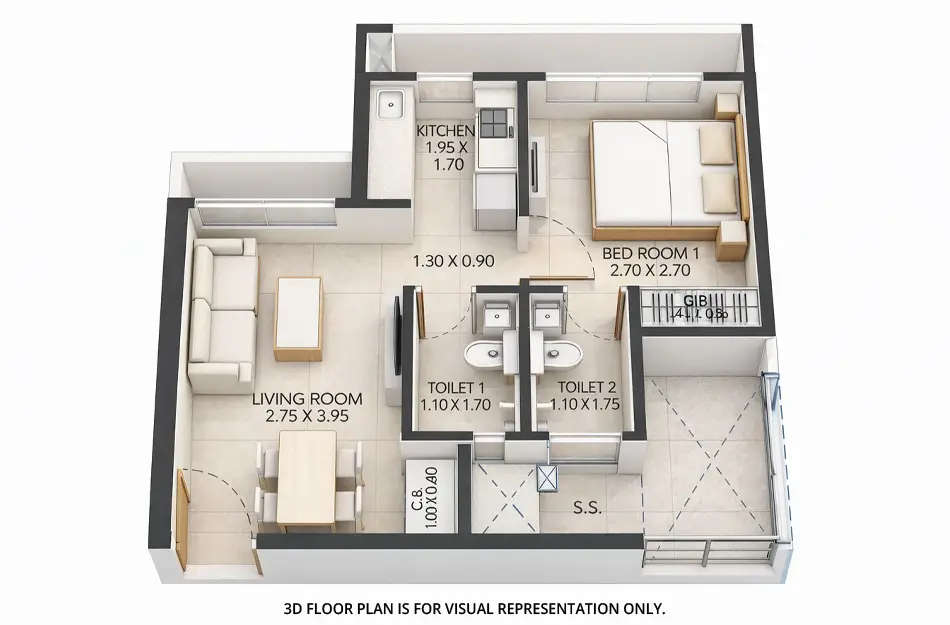 Floor plan for 1 BHK