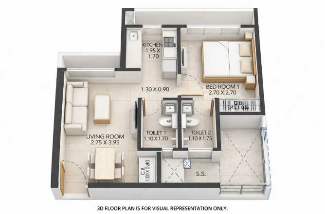 JP Codename Lottery Ghodbunder Road - Floor plan 1 BHK 321 Sq.ft