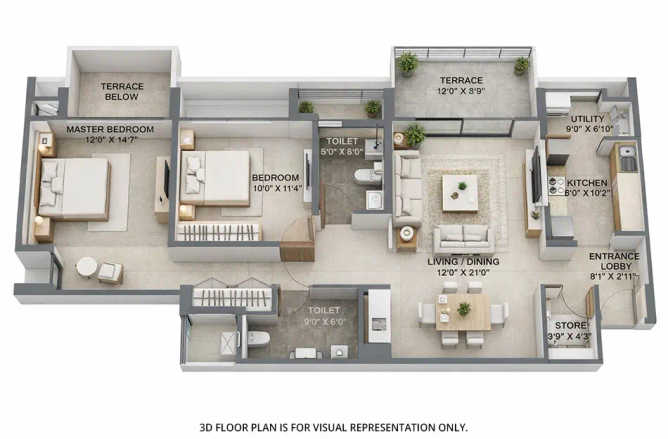 Lodha Xclusive Parel - Floor plan 2 BHK 732 Sq.ft