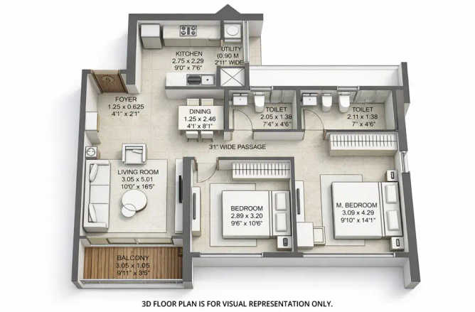 Kalpataru Primera Kolshet Road - Floor plan 2 BHK 473 Sq.ft