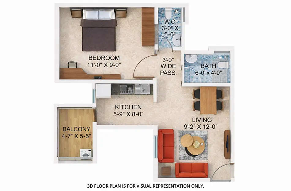 Floor plan for 1 BHK