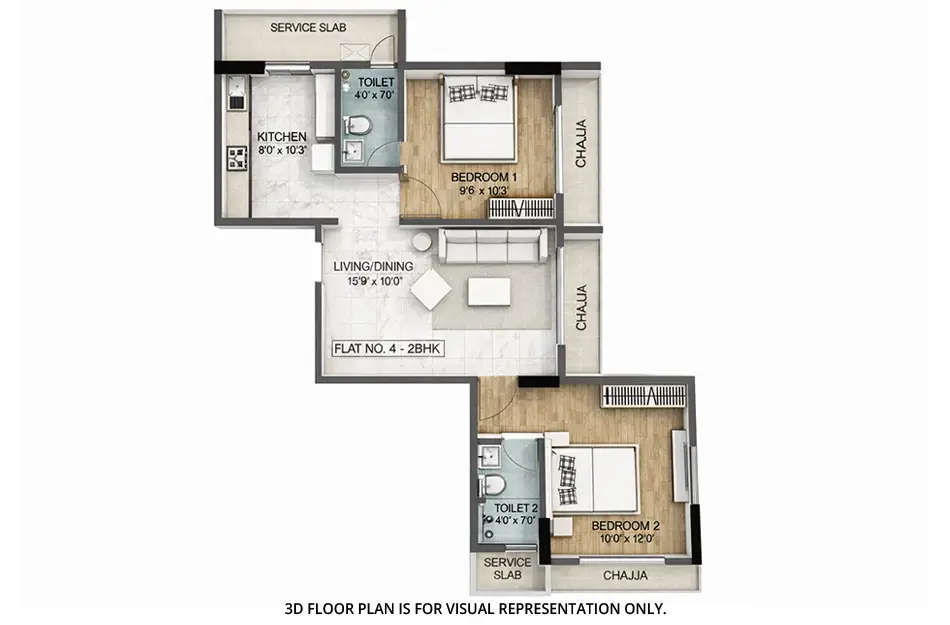 Floor plan for 2 BHK