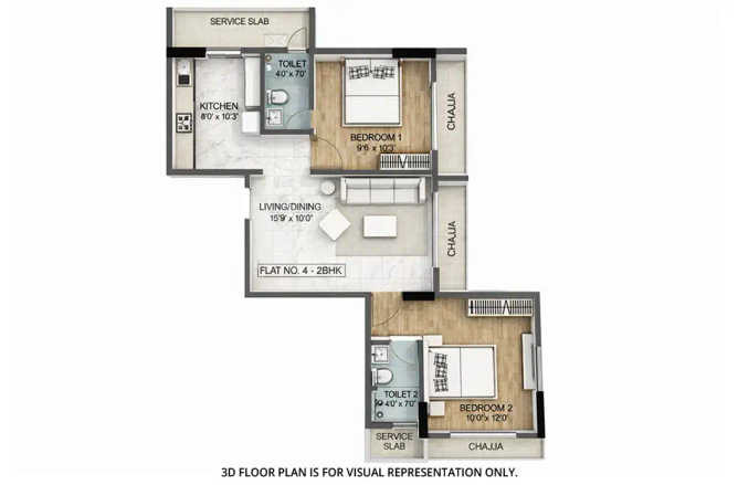 Haware Intelligentia Forever Vashi - Floor plan 2 BHK 695 Sq.ft