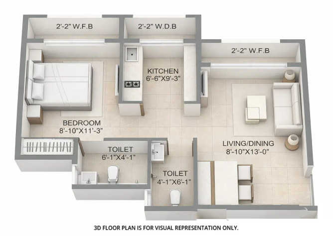 Sunteck West World Naigaon - Floor plan 1 BHK 392 Sq.ft