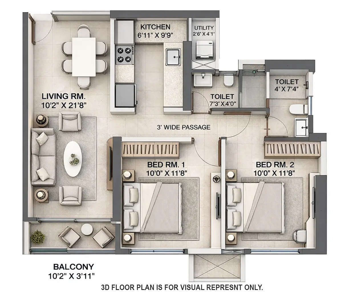 Floor plan for 2 BHK