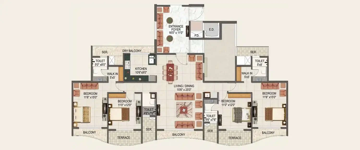 Floor plan for 4 BHK