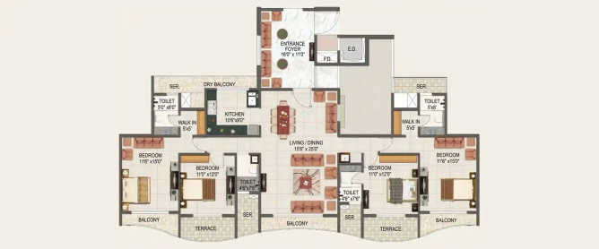 Sai Mannat Kharghar - Floor plan 4 BHK 1987 Sq.ft
