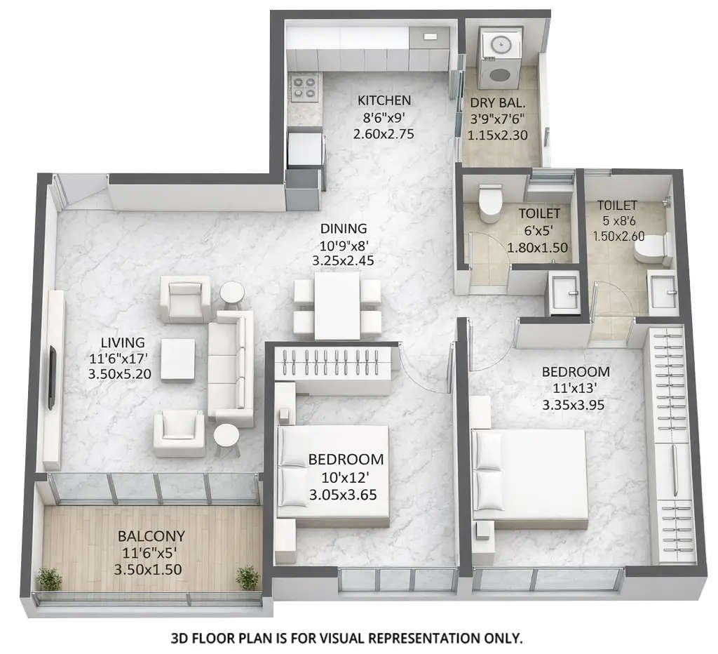 Floor plan for 2 BHK