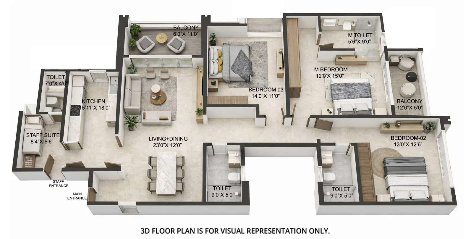 Floor plan for 3 BHK