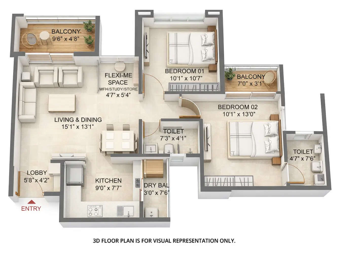 Floor plan for 2 BHK