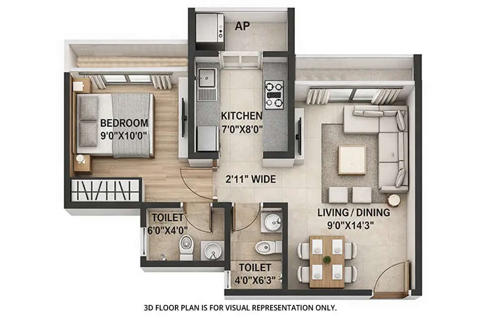 Floor plan for 1 BHK