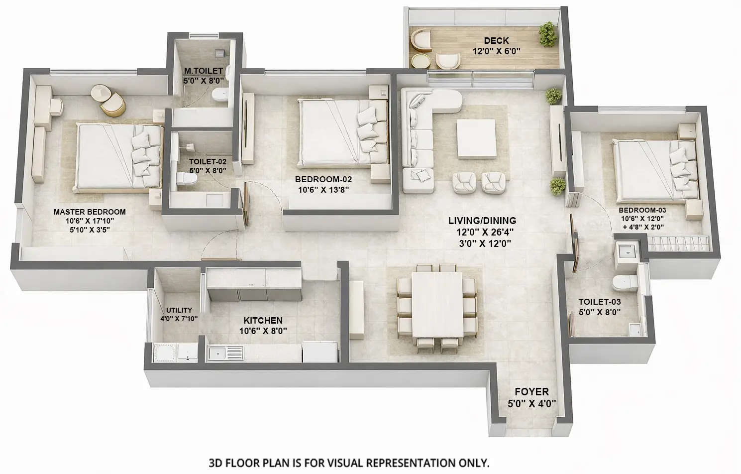 Floor plan for 3 BHK