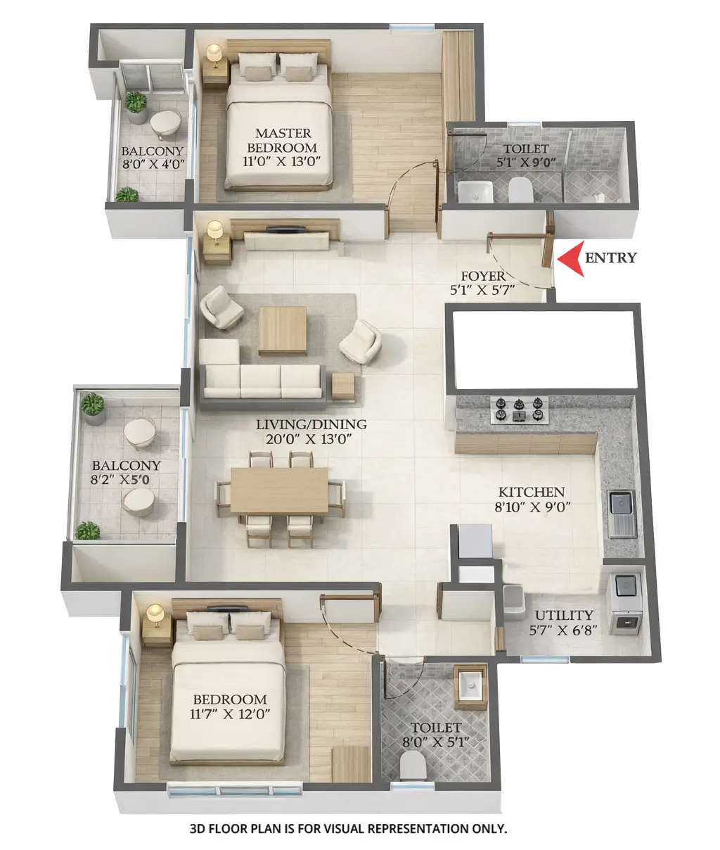 Floor plan for 2 BHK