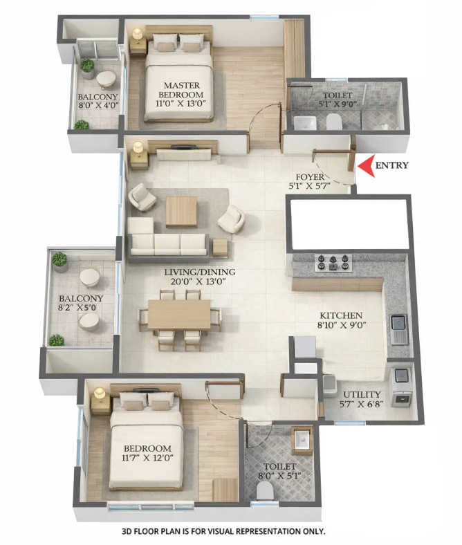 Abhee Aaria Varthur - Floor plan 2 BHK 1320 Sq.ft