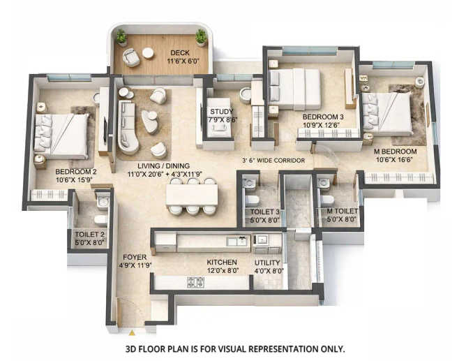 Lodha Altus Borivali - Floor plan 3.5 BHK 1313 Sq.ft
