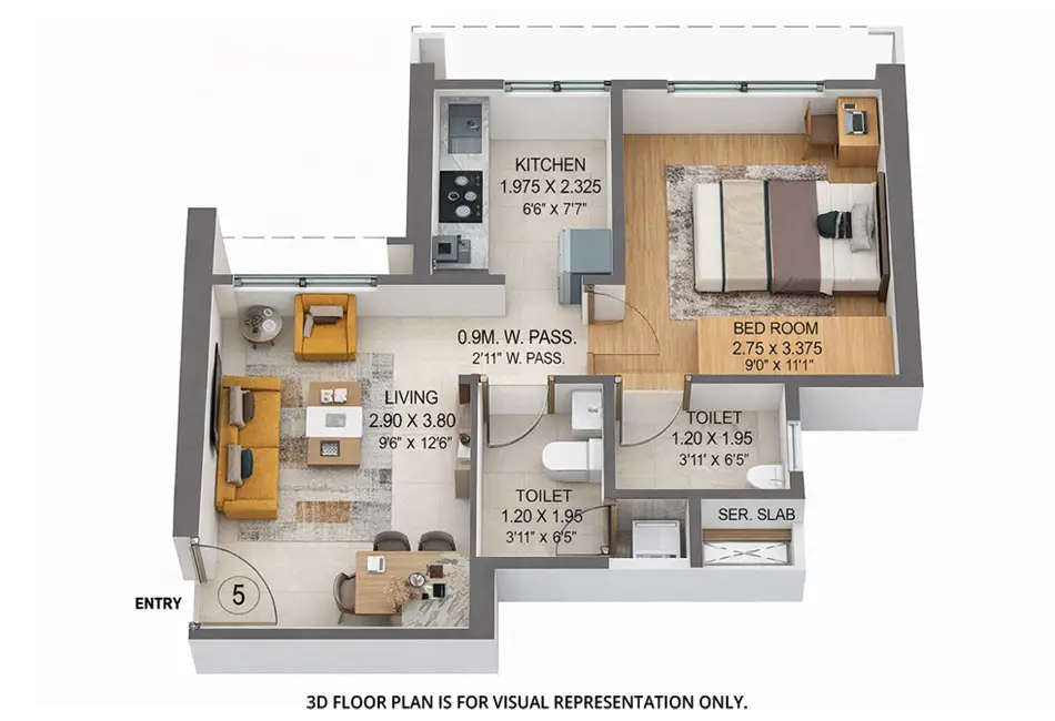 Floor plan for 1 BHK
