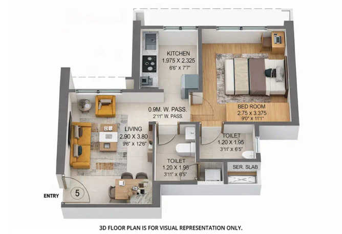 Puraniks Mirai Ghodbunder Road - Floor plan 1 BHK 355 Sq.ft