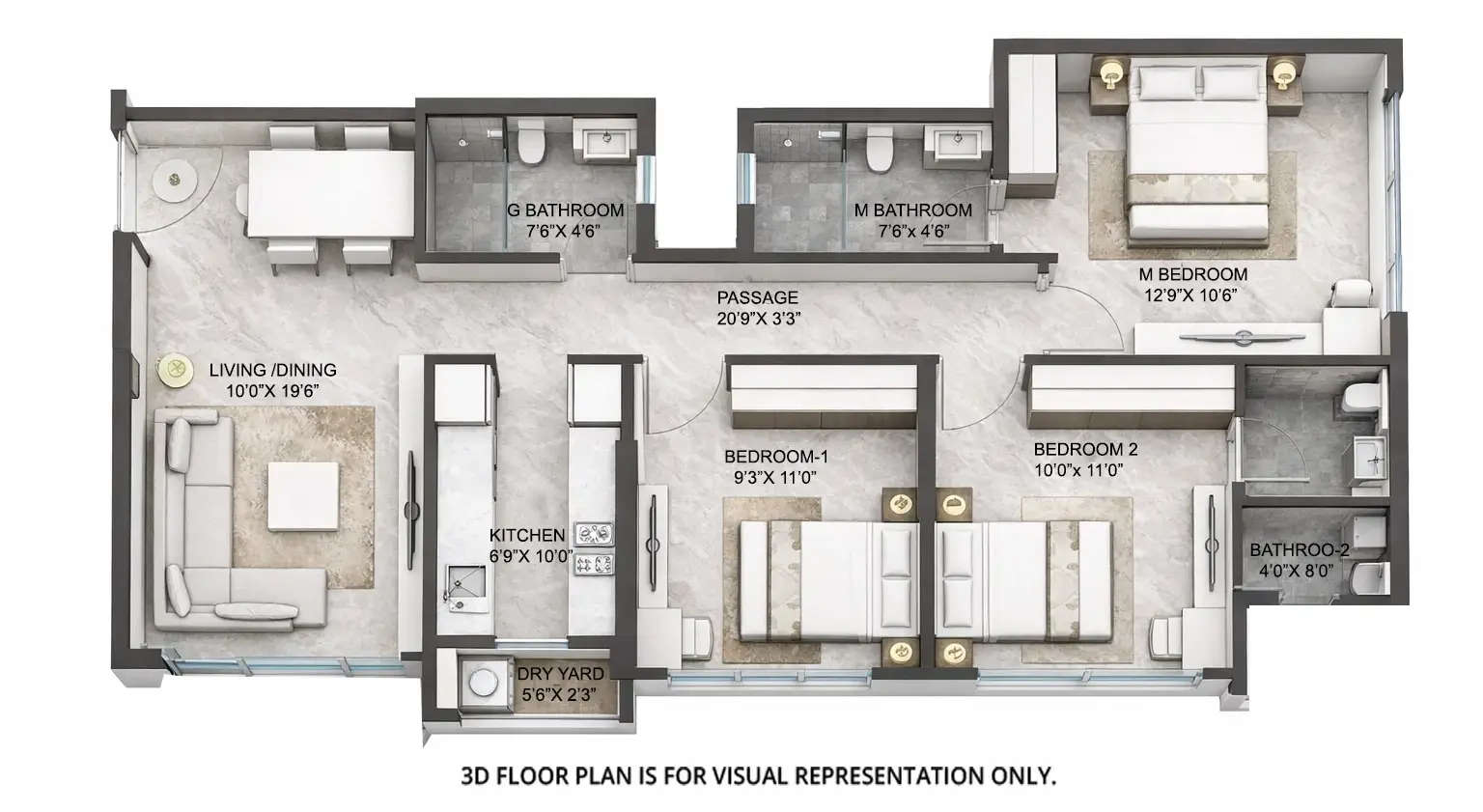 Floor plan for 3 BHK