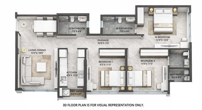 Rustomjee Aden Bandra - Floor plan 3 BHK 832 Sq.ft