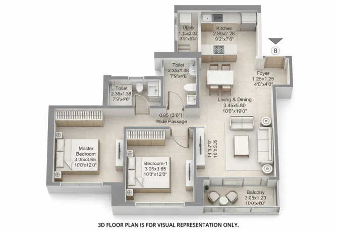 L & T Evara Heights Majiwada - Floor plan 2 BHK 750 Sq.ft