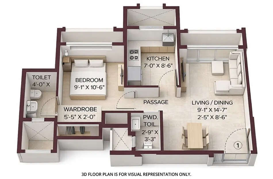 Floor plan for 1 BHK