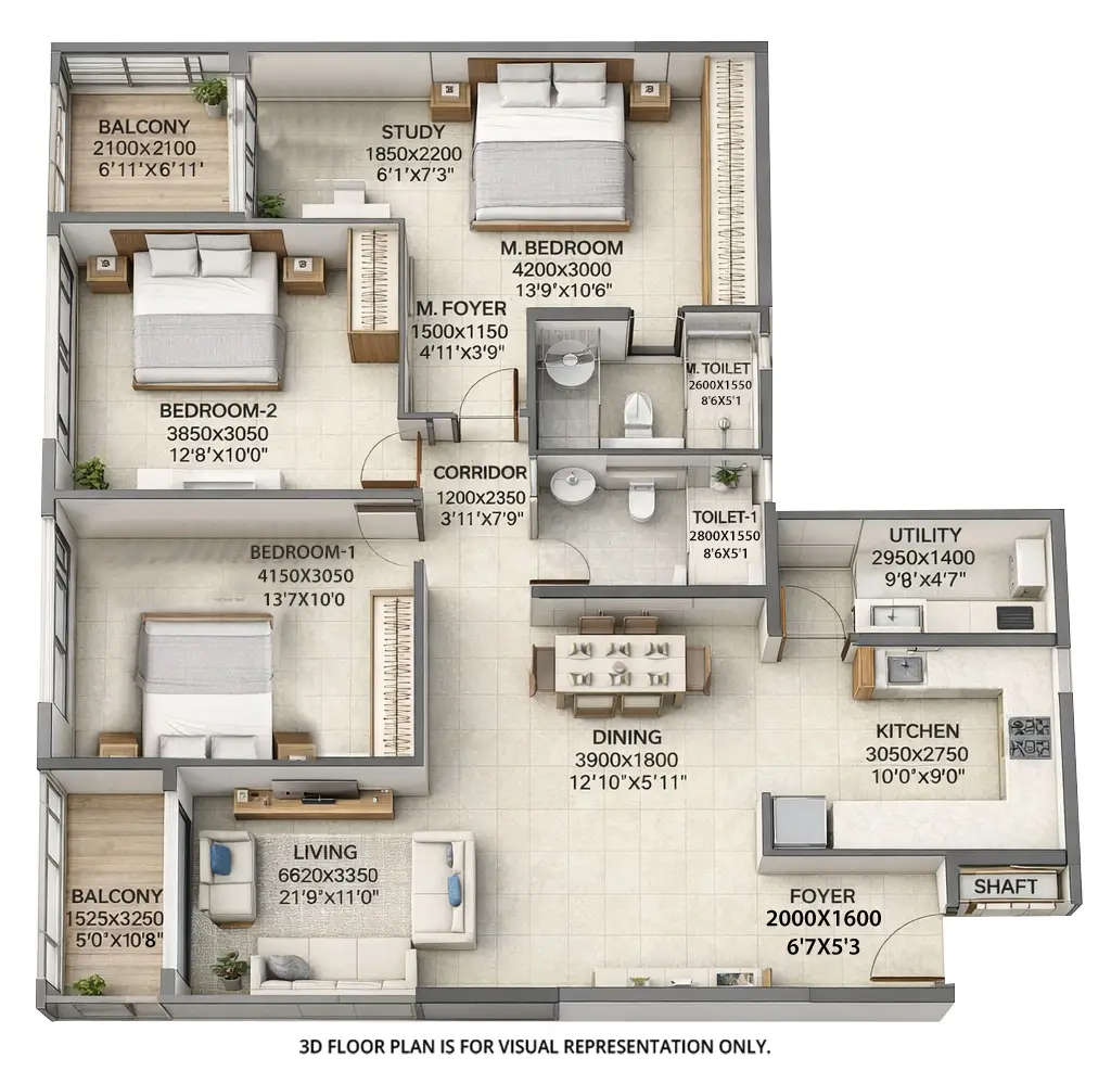 Floor plan for 3 BHK