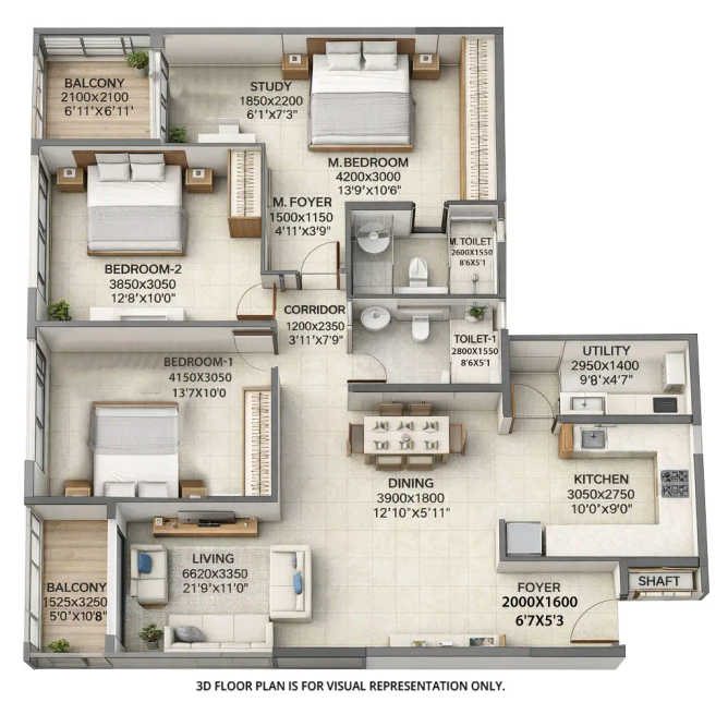 Godrej Athena Kaggadasapura - Floor plan 3 BHK 1710 Sq.ft