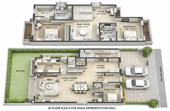 Lodha Villa Royale Bhiwandi - Floor plan 3 BHK 2250 Sq.ft