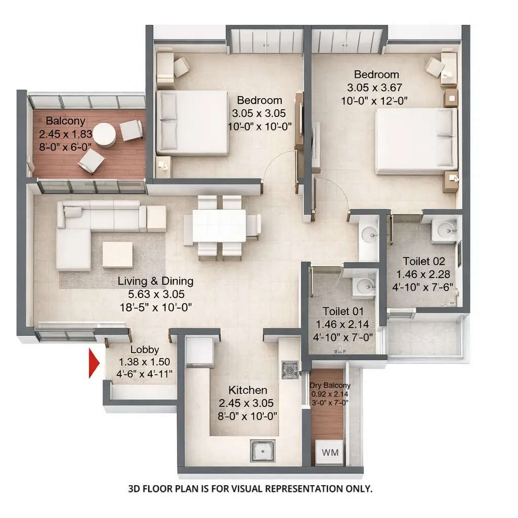 Floor plan for 2 BHK