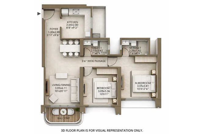 L & T Mahim Mahim - Floor plan 2 BHK 733 Sq.ft