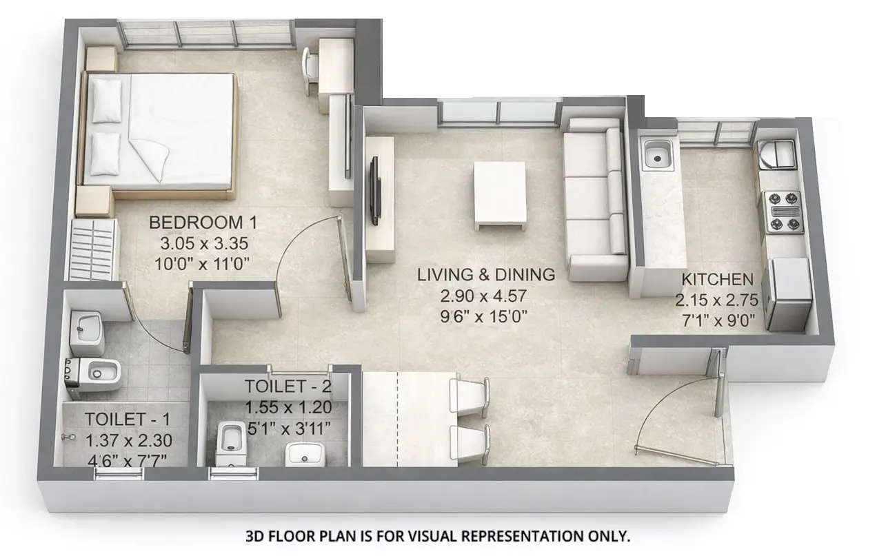 Floor plan for 1 BHK