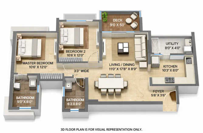 Lodha Bella Vista Pokhran Road 2 - Floor plan 2 BHK 760 Sq.ft