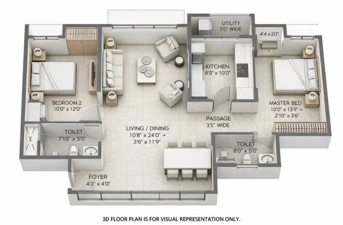 Lodha Sterling Kolshet Road - Floor plan 2 BHK 820 Sq.ft