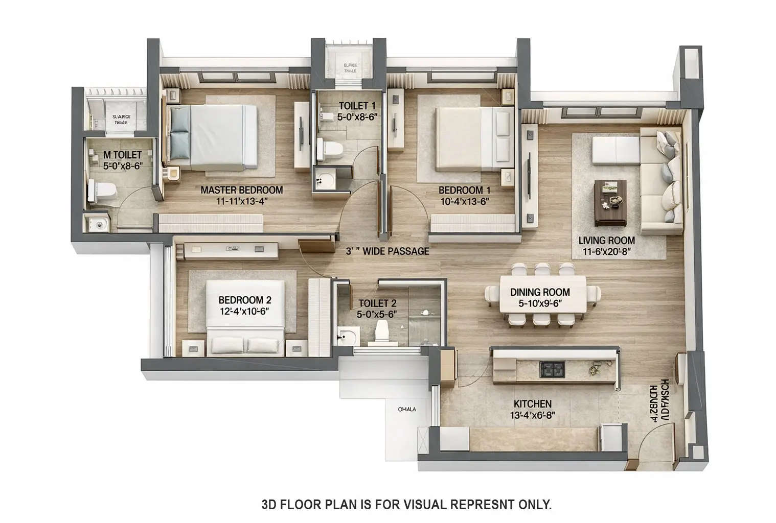 Floor plan for 3 BHK