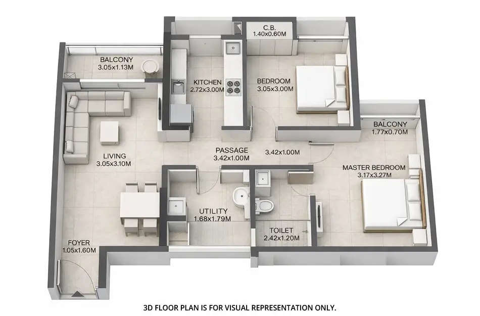 Floor plan for 2 BHK