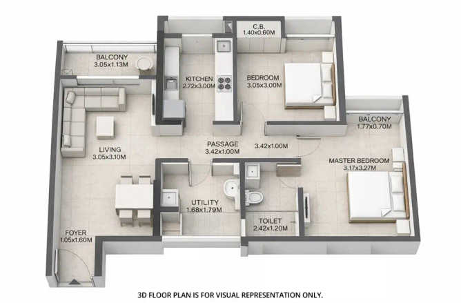 Godrej Emerald Ghodbunder Road - Floor plan 2 BHK 512 Sq.ft