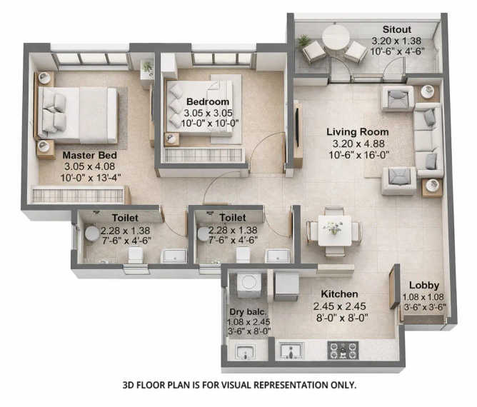 Kohinoor Famville Hinjewadi - Floor plan 2 BHK 702 Sq.ft