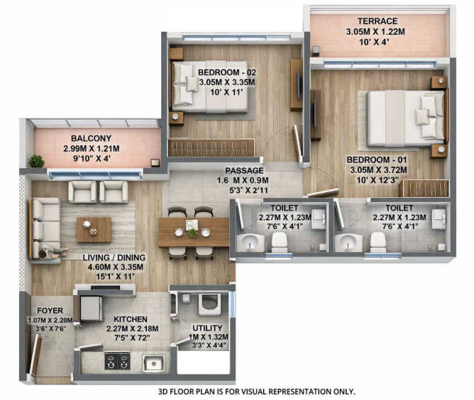 Godrej The Rivergreens Manjri - Floor plan 2 BHK 691 Sq.ft