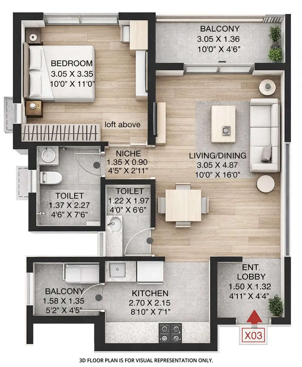 Floor plan for 1 BHK