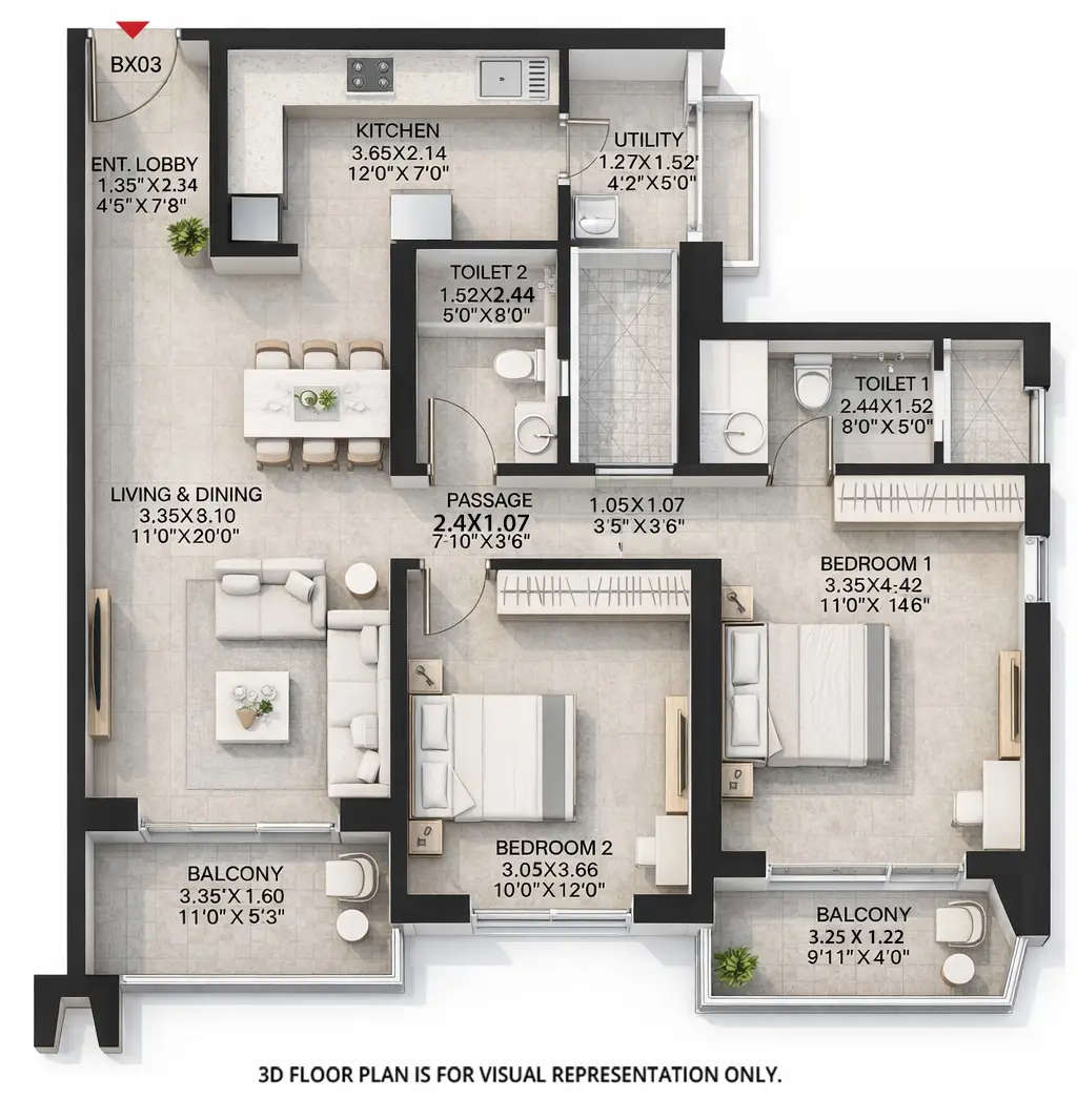 Floor plan for 2 BHK