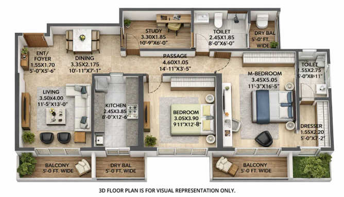 Adani Atelier Greens Koregaon Park - Floor plan 2.5 BHK 1094 Sq.ft